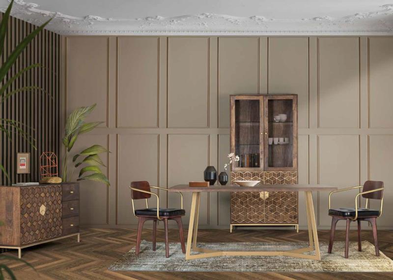 Conjunto Comedor ETNIC-fabricado en madera de mango y metal