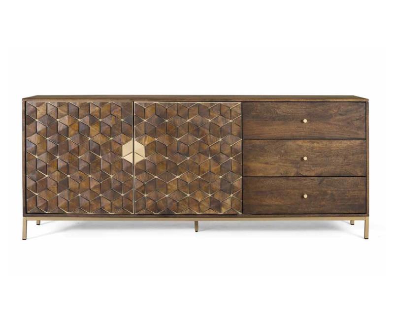 Colección ETNIC-Ref. 1695-Aparador fabricado en madera de mango y base de metal. 77 x 190 x 40 cm
