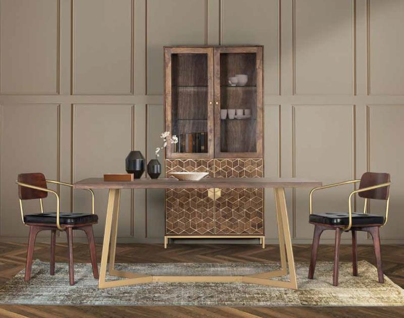 Colección ETNIC-Ref. 1405-Silla con respaldo y patas de madera de mango y asiento tapizado en piel. 79 x 55 x 50 cm