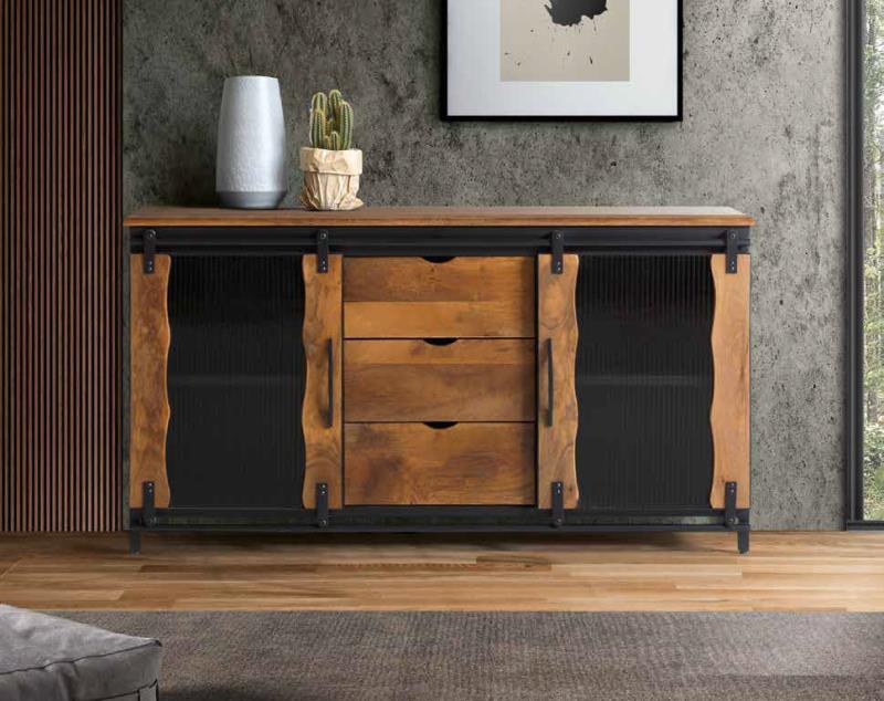 Colección ETNIC-Aparador-Ref. 1426-Aparador fabricado en madera de mango y estructura de metal. 80 x 150 x 40 cm