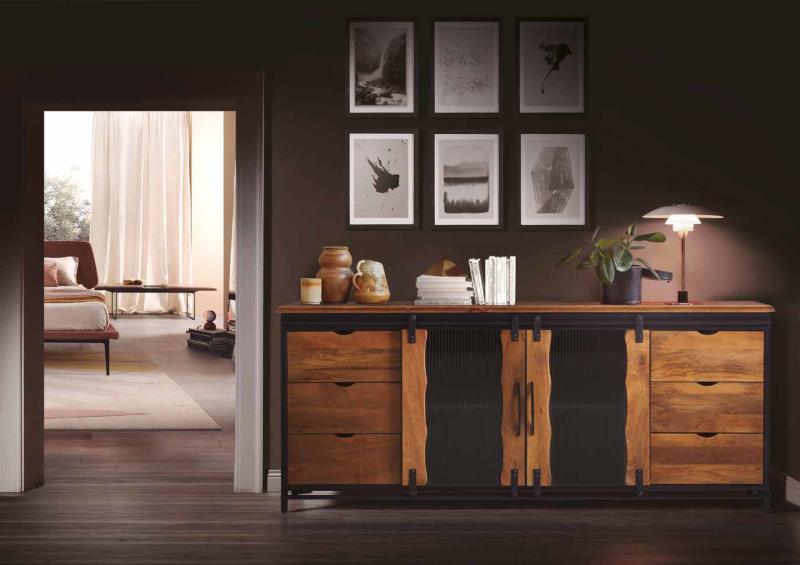 Colección ETNIC-Aparador-Ref. 1427-Aparador fabricado en madera de mango y estructura de metal. 80 x 190 x 40 cm
