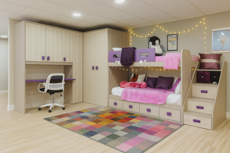 Dormitorio Juvenil en Madera Clara y Morado
